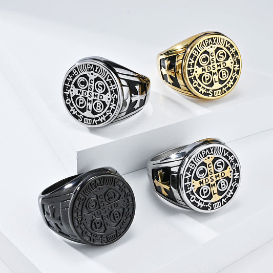 Kemstone Vintage Stainless Steel Exorcist Cross Ring for Men – Gothic Punk Style