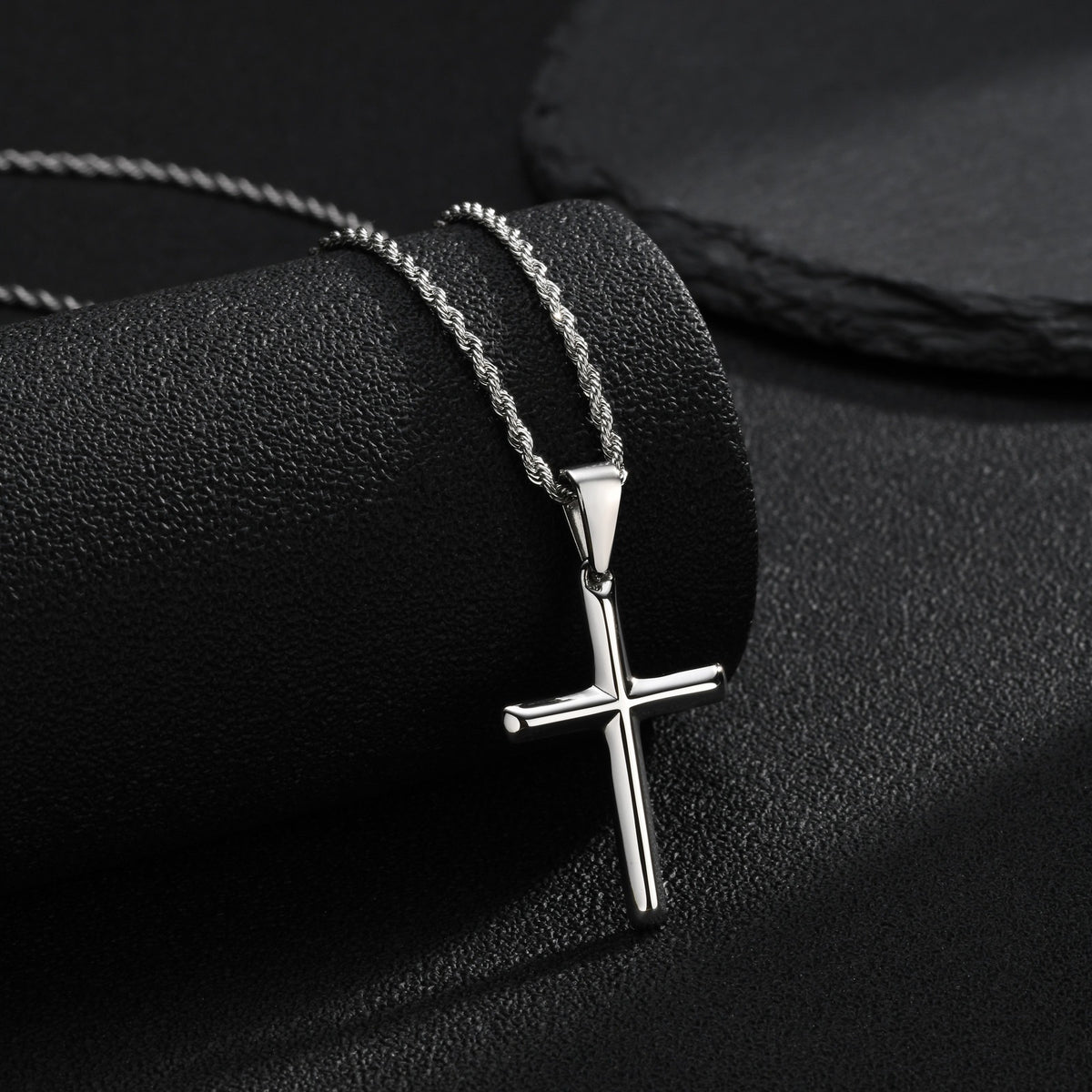 Kemstone Stainless Steel Cross Necklace for Men Rounded Edge PN-2473