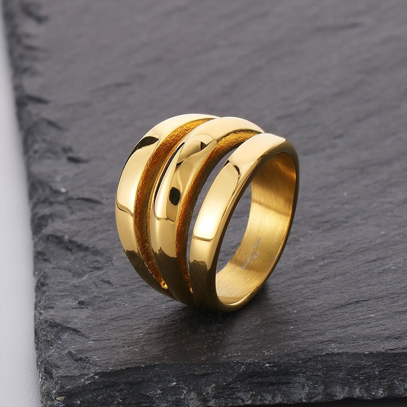 Kemstone Titanium Steel Geometric Wide Band Ring for Men & Women Minimal Style KR107801-KJX