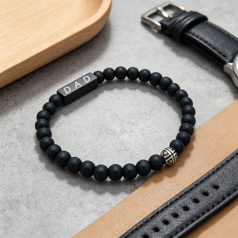 Kemston Black Lava Stone Beaded Bracelet for Men Stainless Steel Dad Gift Minimal Style KB214603-Z