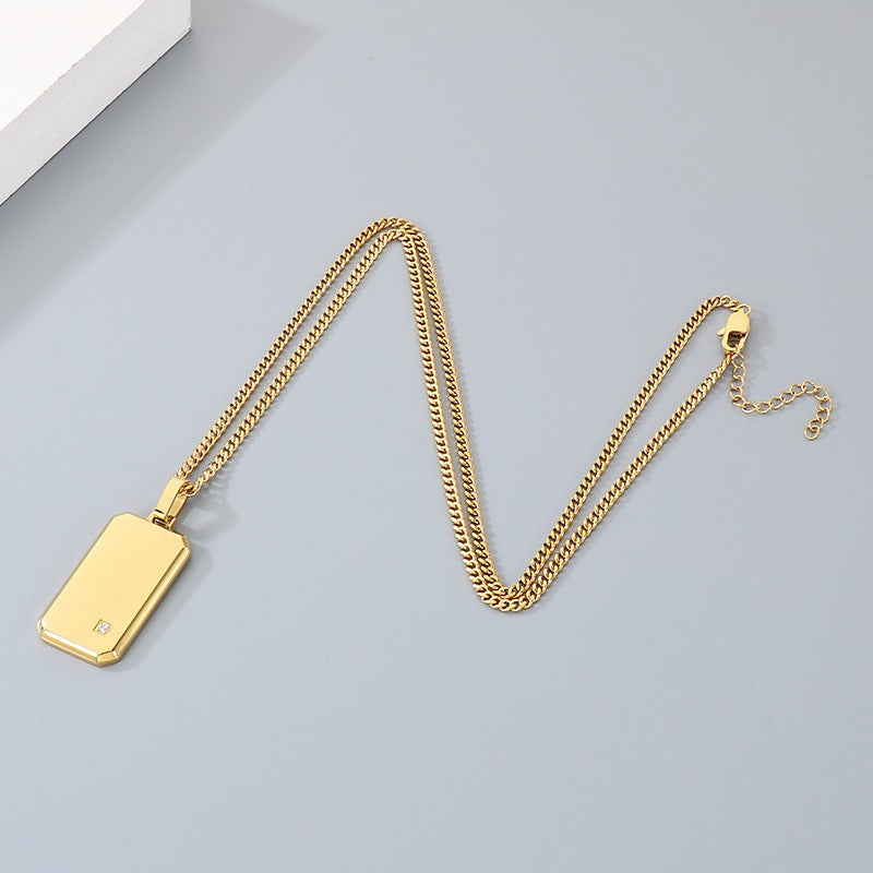 Kemstone Titanium Steel Tag Pendant Necklace for Men Minimalist Rectangular Cubic Zirconia KN301519-KFC