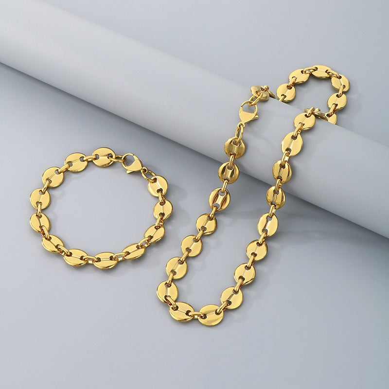 Kemstone Titanium Steel Chain Bracelet – Geometric Pig Nose Link for Men | Urban Gothic Streetwear Style KS193903-Z