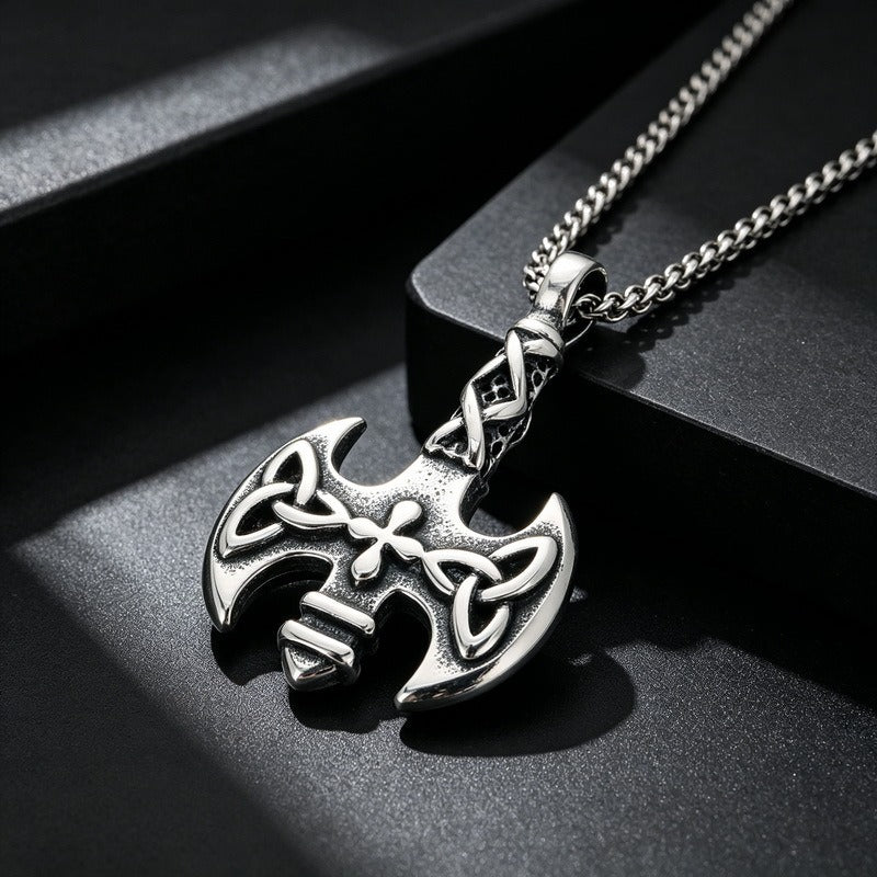 Kemston Stainless Steel Viking Axe Pendant Necklace for Men Gothic KP118608-LU