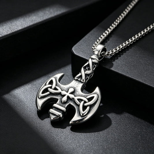 Kemston Stainless Steel Viking Axe Pendant Necklace for Men Gothic KP118608-LU