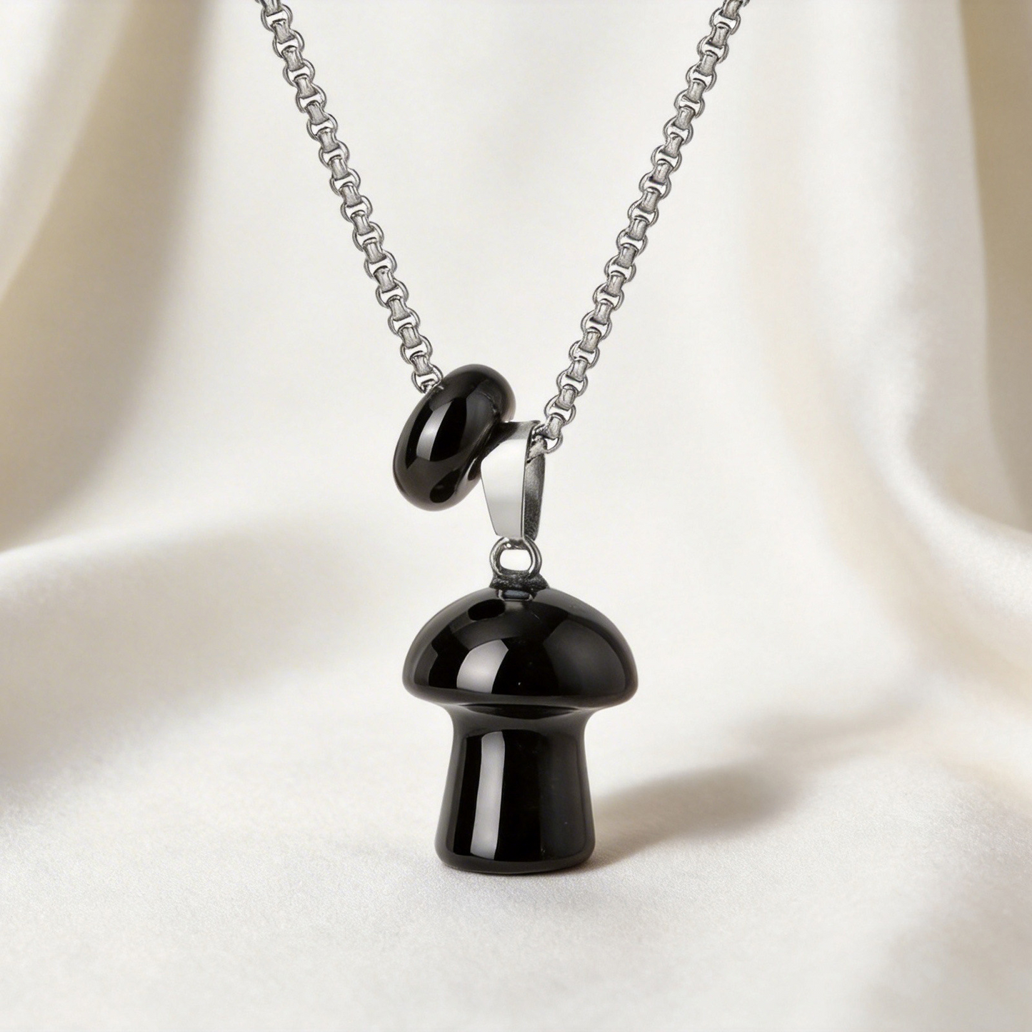Kemstone Mushroom Pendant Necklace Natural Stone Stainless Steel for Men Women Aventurine Tiger Eye Obsidian NC2875