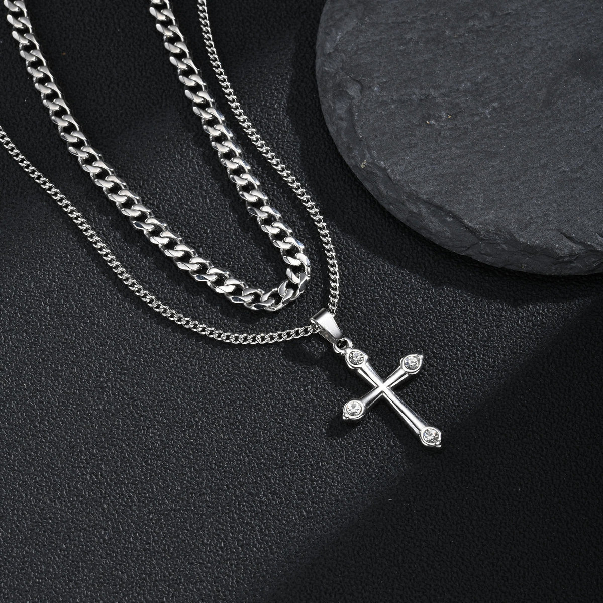 Kemstone Black Cubic Zirconia Cross Necklace for Men Stainless Steel PN-2488