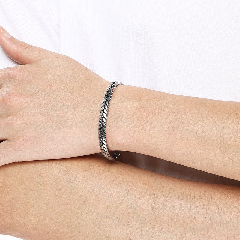 Kemstone Titanium Steel Twisted Braided Cuff Bracelet Vintage Open Bangle for Men KB209299-LU