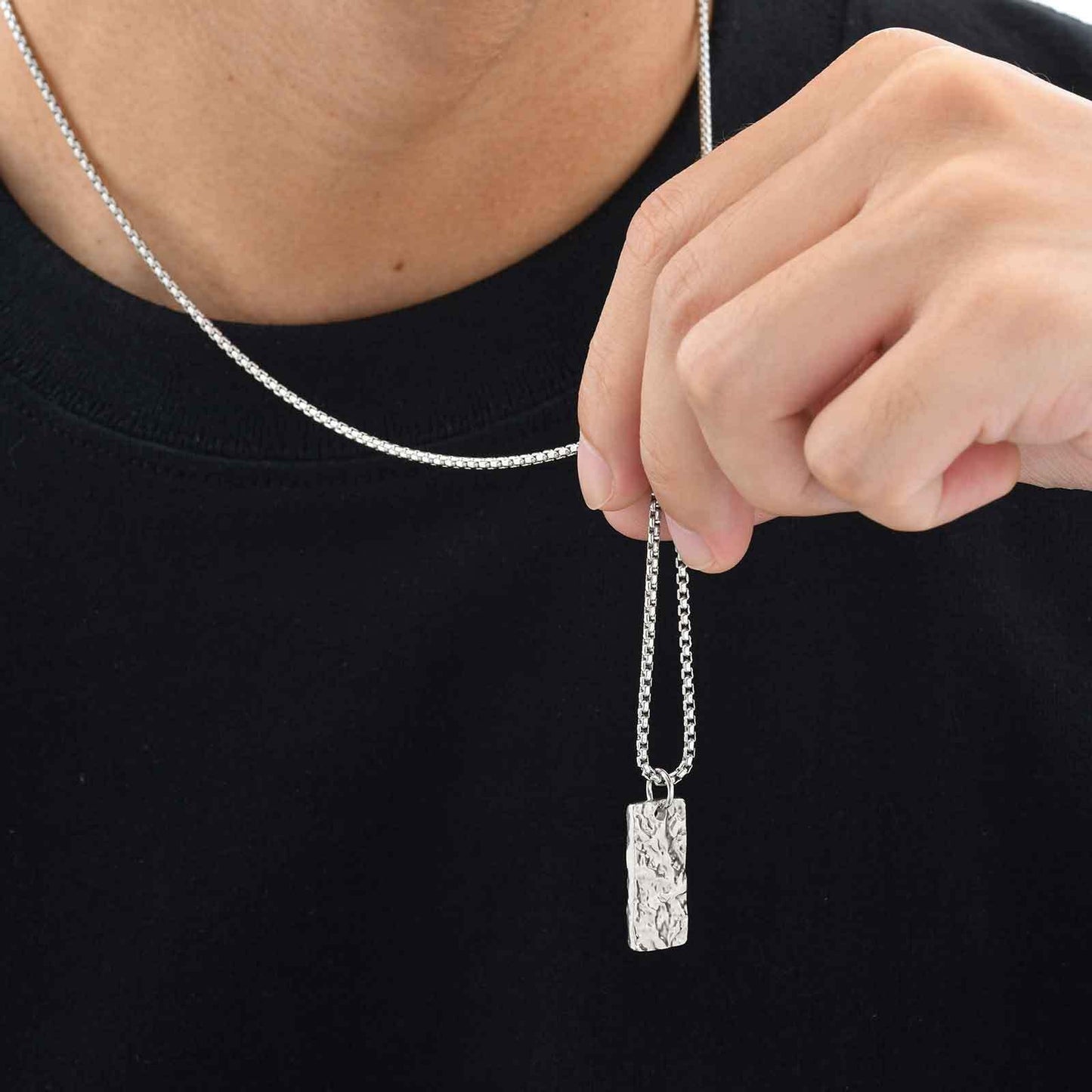 Kemstone Textured Rectangle Pendant Necklace for Men PN-2194