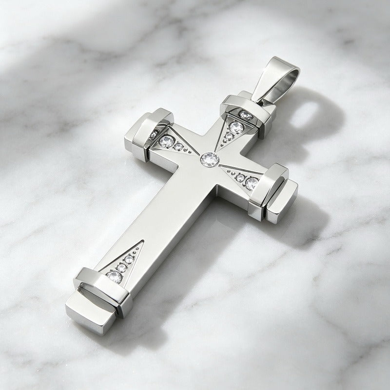 Kemston Stainless Steel Geometric Cross Pendant Necklace for Men KP119531-KFC