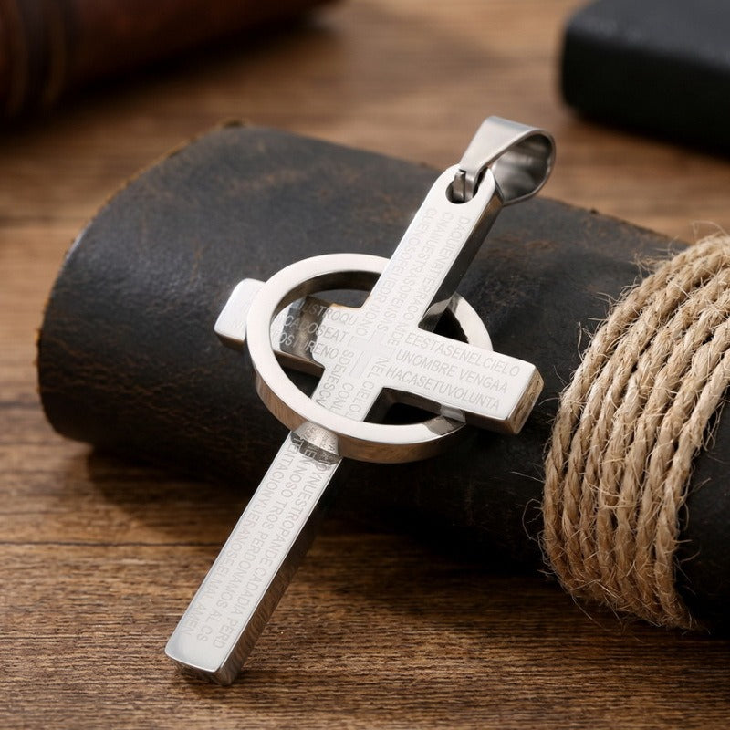 Kemstone Titanium Steel Engraved Cross Pendant for Men Vintage Ring Cross Chain KP119055-Z