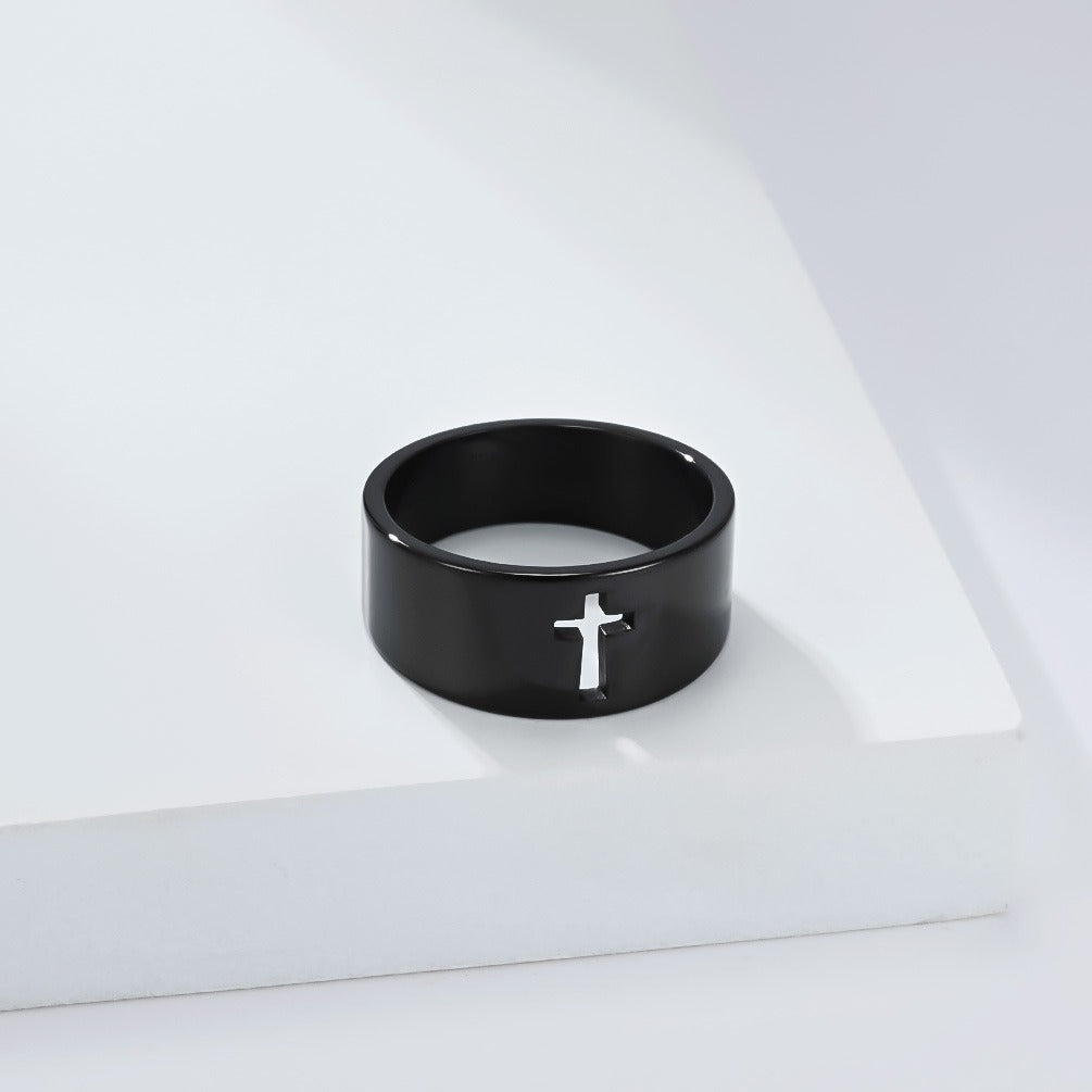 Kemstone Stainless Steel Cross Ring – Vintage Wide Design for Men & Women K-R1112