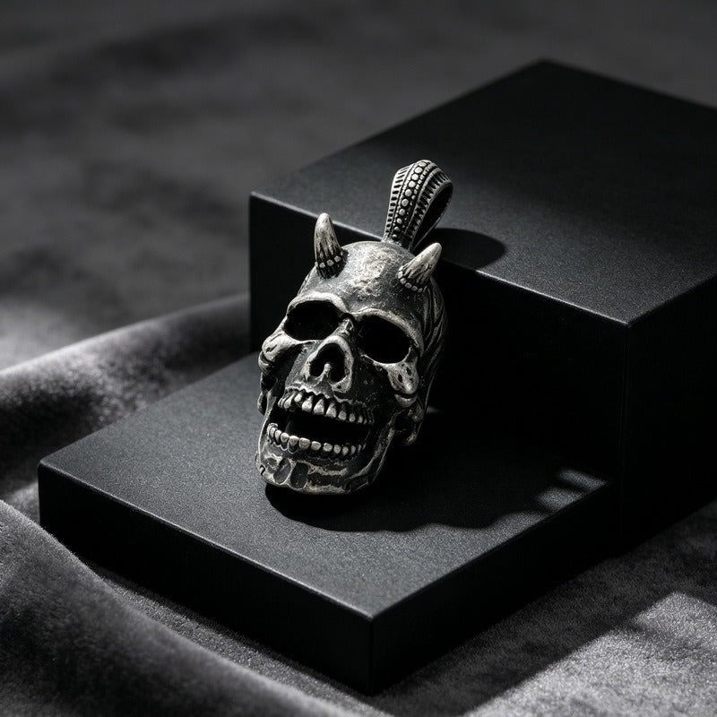 Kemstone Stainless Steel Skull Pendant Necklace for Men Vintage Gothic Distressed Jewelry KP118628-LU