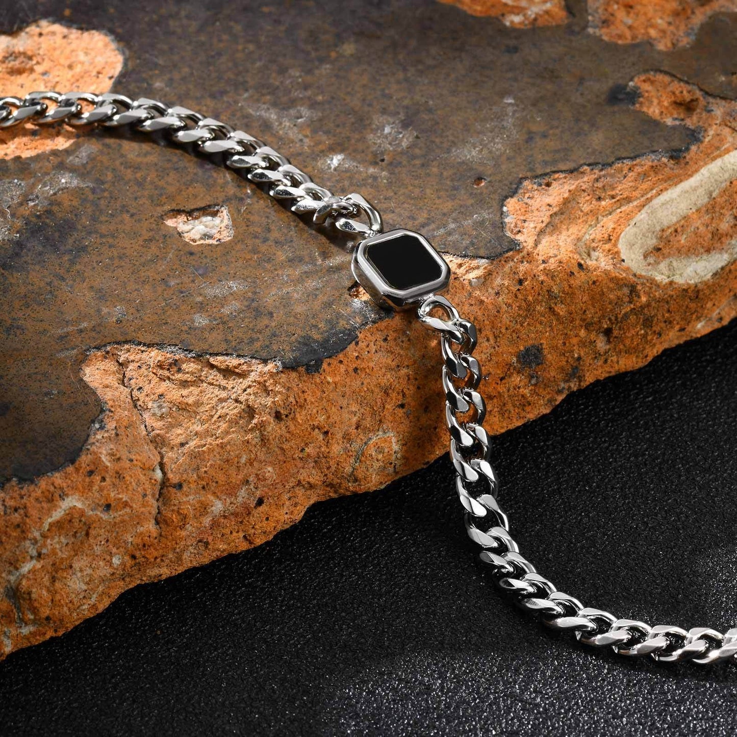 Kemstone Stainless Steel Acrylic Link Chain Bracelet for Men – Gold/Silver Finish BR-2662