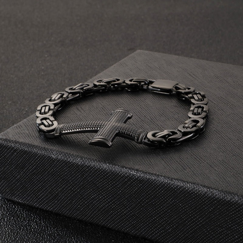 Kemstone Cross Loop Chain Bracelet - Titanium Steel Men's Jewelry Accessory with Edgy Industrial Design KB124342