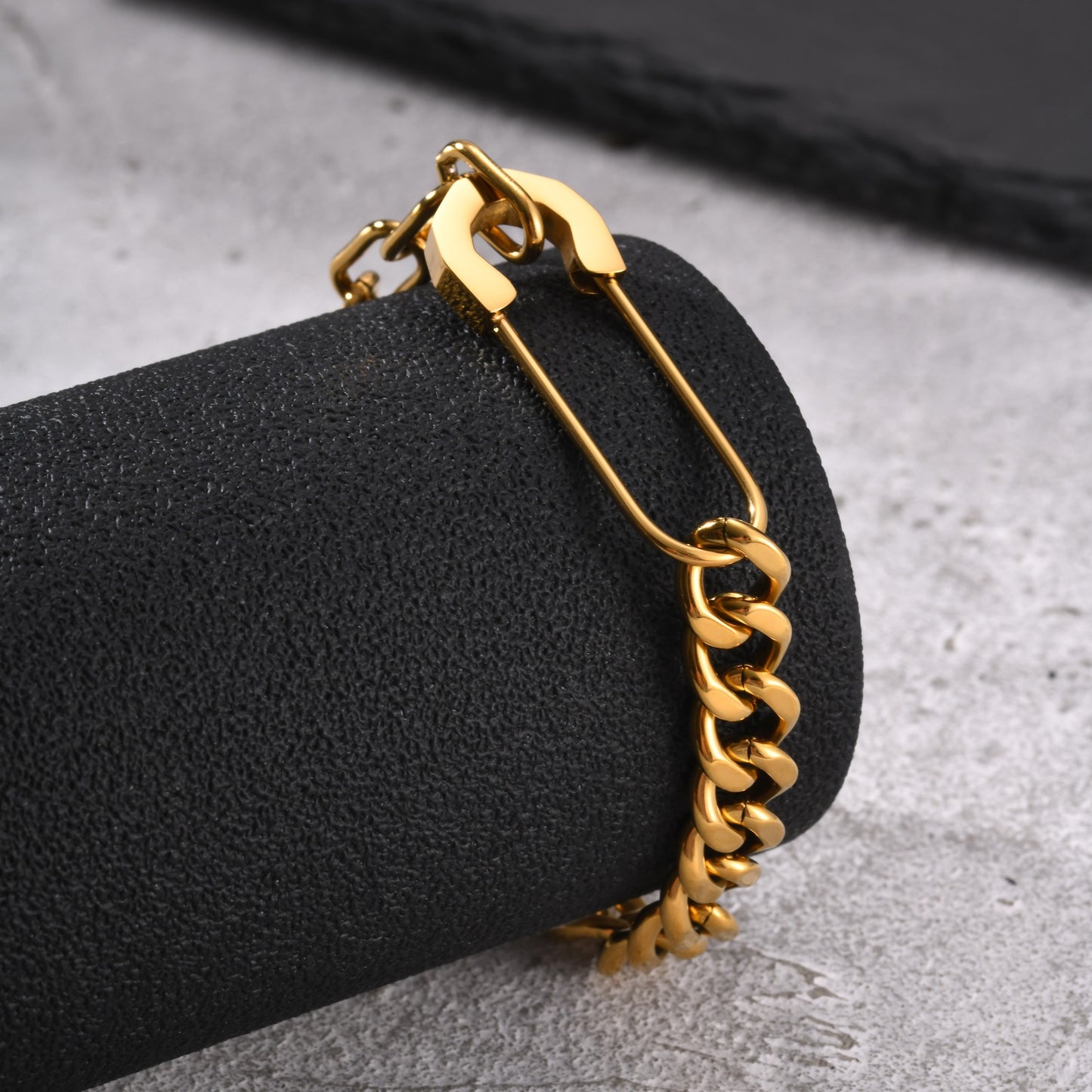 Kemstone Safety Pin Chain Bracelet for Men Stainless Steel Punk Streetwear BR-1068