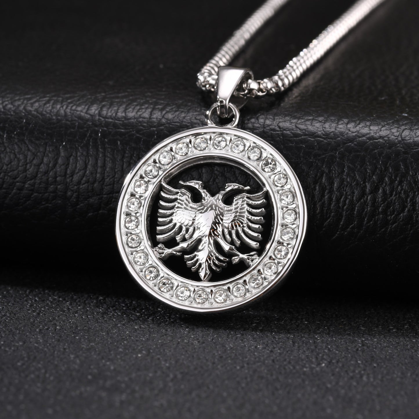 Kemstone Double Headed Eagle Pendant Necklace for Men Stainless Steel Round Medallion PN-2427