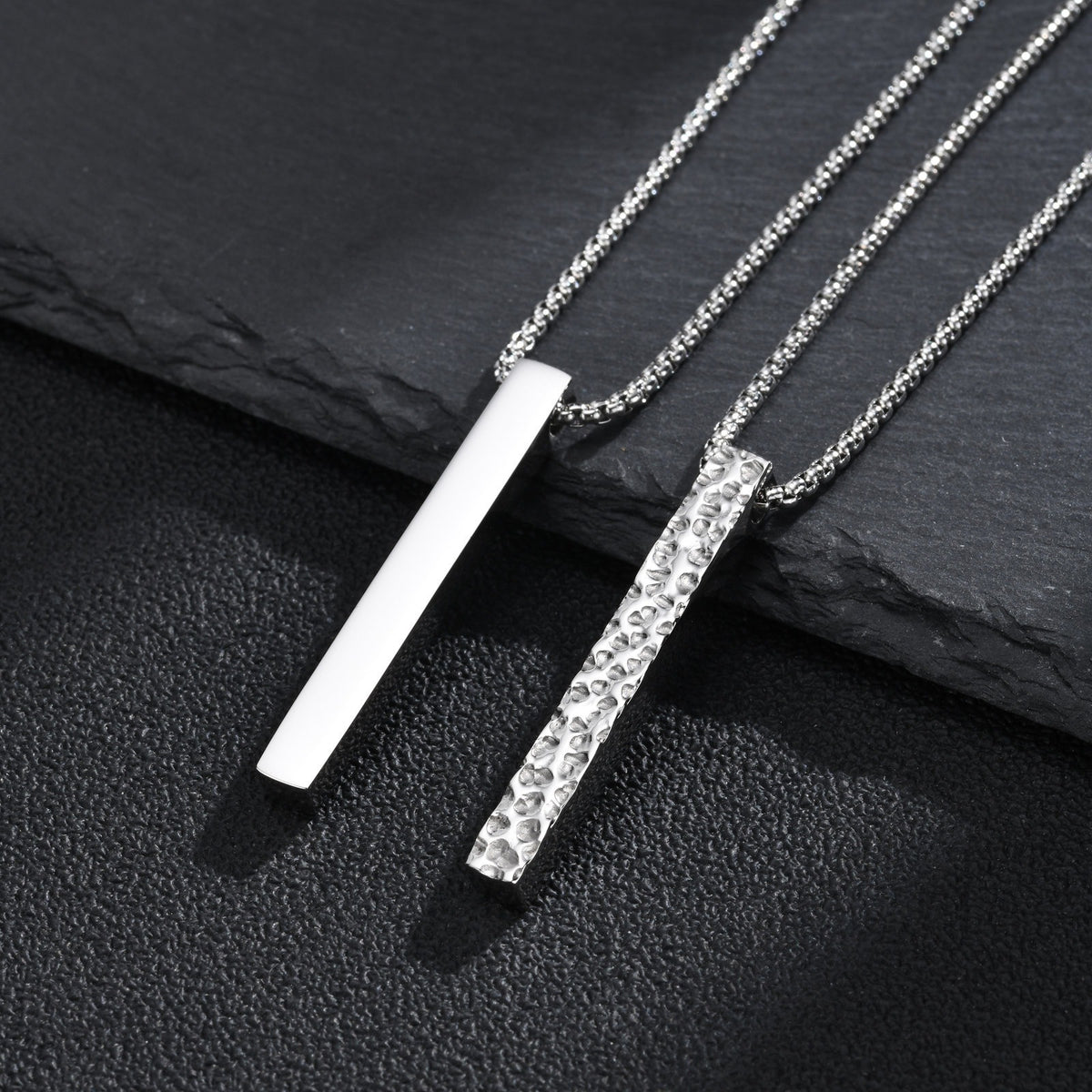 Kemstone Hammered Bar Pendant Necklace for Men Stainless Steel NC-3258