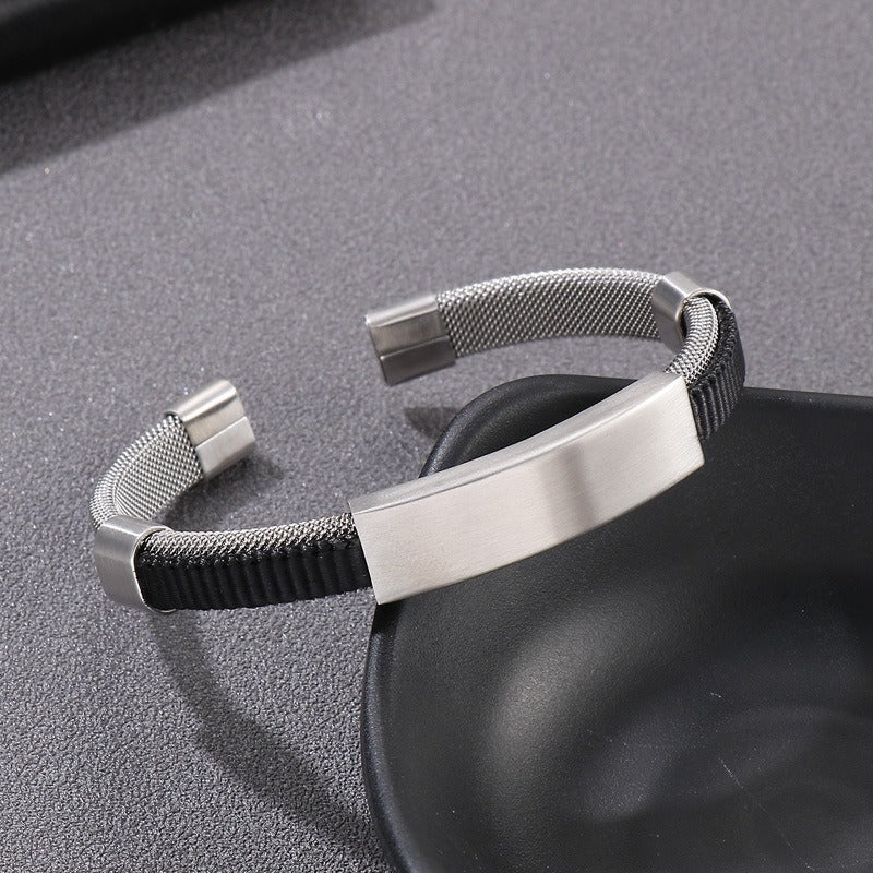 Kemstone Titanium Steel Mesh Cuff Bracelet for Men Woven Bar Design KB147885-KLHQ