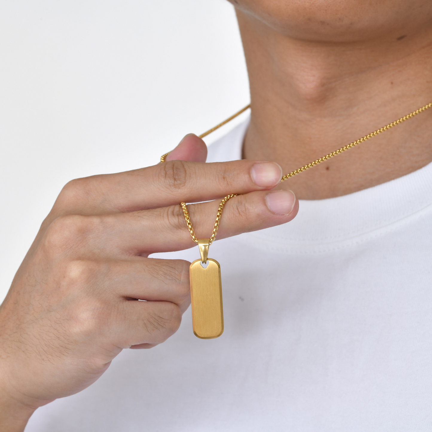 Kemstone Tag Pendant Necklace Beveled Edge Stainless Steel Rectangle Plate for Men PN-1896