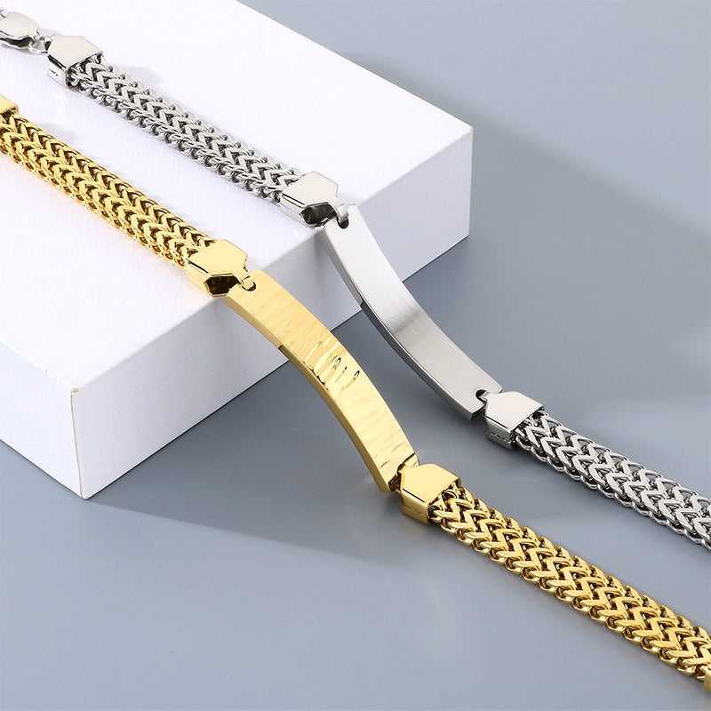 Kemstone ID Plate Bracelet for Men Titanium Steel Curved Bar Textured Chain KB211647-KFC
