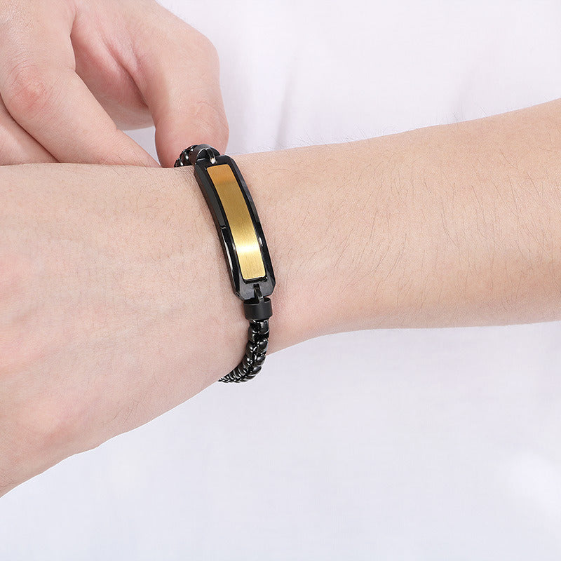 Kemstone Stainless Steel ID Bracelet for Men Black Inlay Curved Plate KB167900-KLHQ