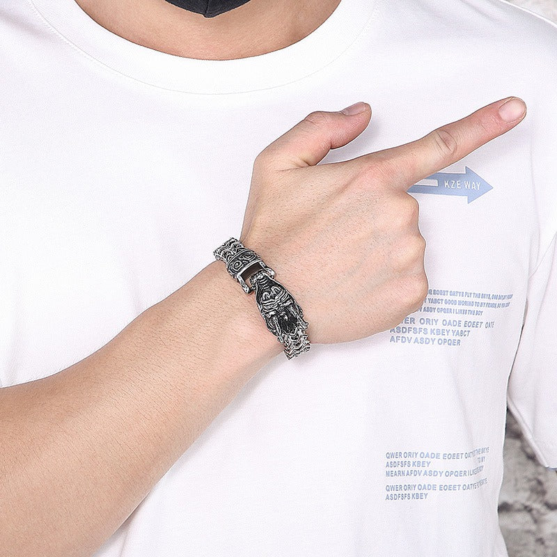 Kemstone Titanium Steel Dragon Head Chain Bracelet – Vintage Punk Style for Men KB148282-KJX