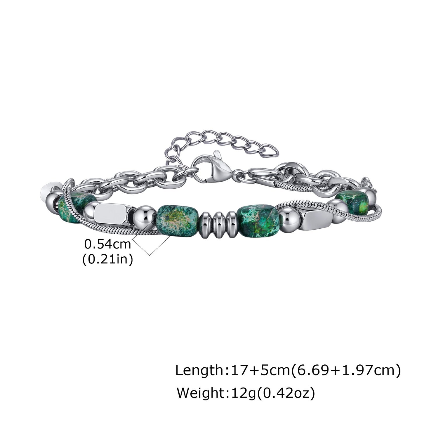 Kemston Stone Bead Bracelet for Men Stainless Steel Layered Design BR-2935