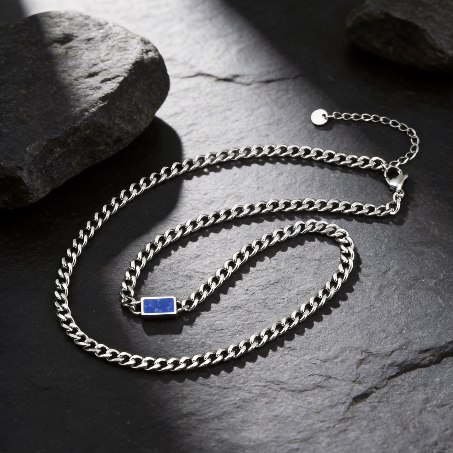 Kemstone Stainless Steel Chain Necklace for Men – Square Tiger Eye Detail Minimal Style NC-2255