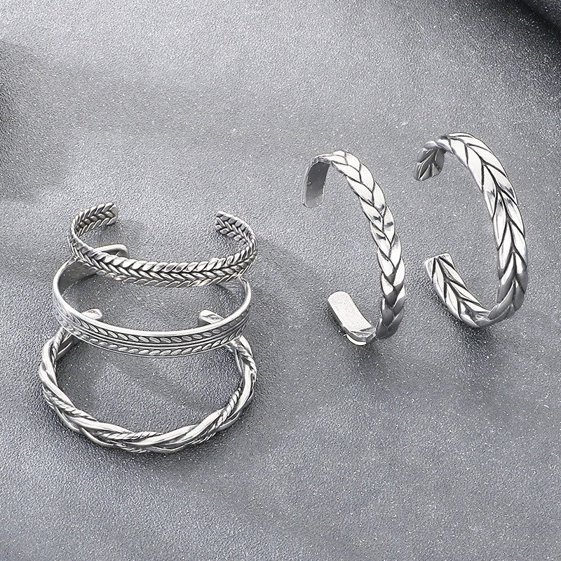 Kemstone Titanium Steel Leaf Braided Cuff Bracelet Vintage Open Style for Men KB209293-LU