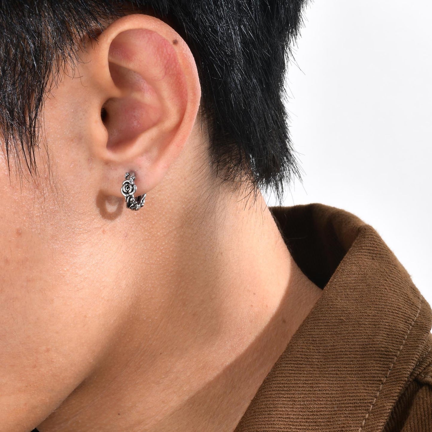 Kemstone Stainless Steel Hoop Earrings – Silver Gothic Punk Huggie Jewelry for Men EH-48