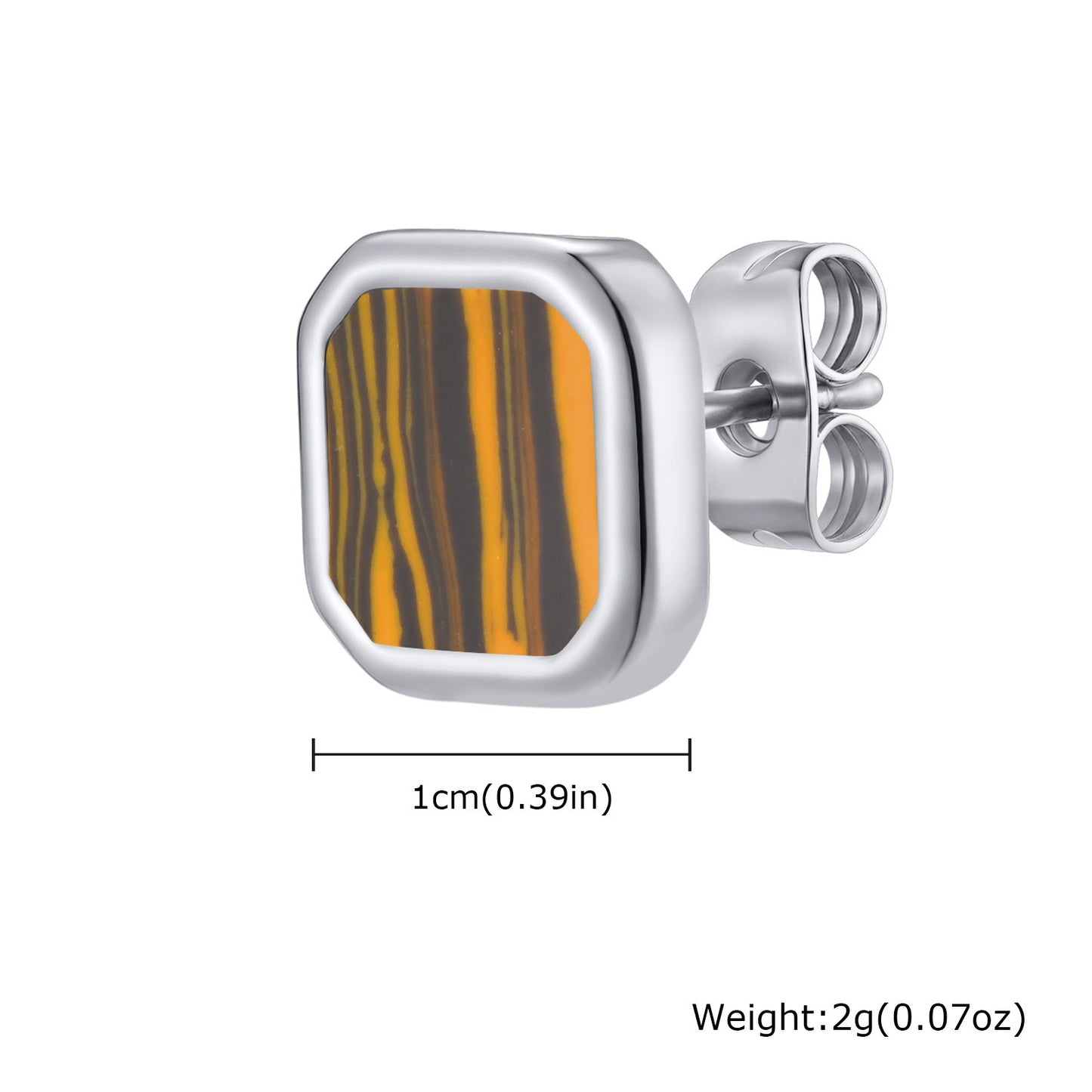 Kemstone Stainless Steel Square Stud Earrings – Shell, Tiger’s Eye, Malachite, Turquoise  for Men & Women ES-728