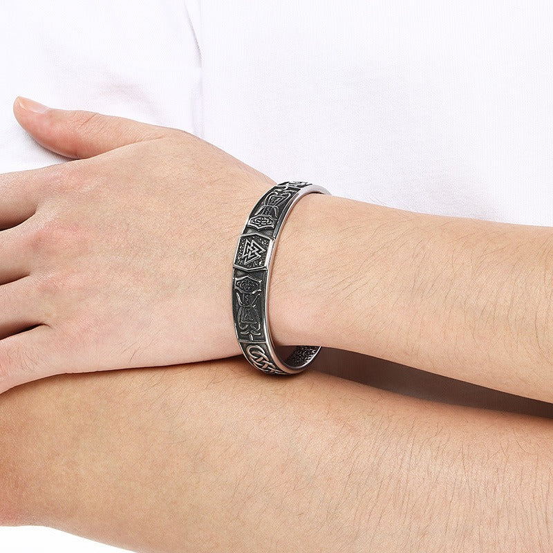 Kemstone Titanium Steel Viking Rune Open Cuff Bracelet for Men KB209285-LU