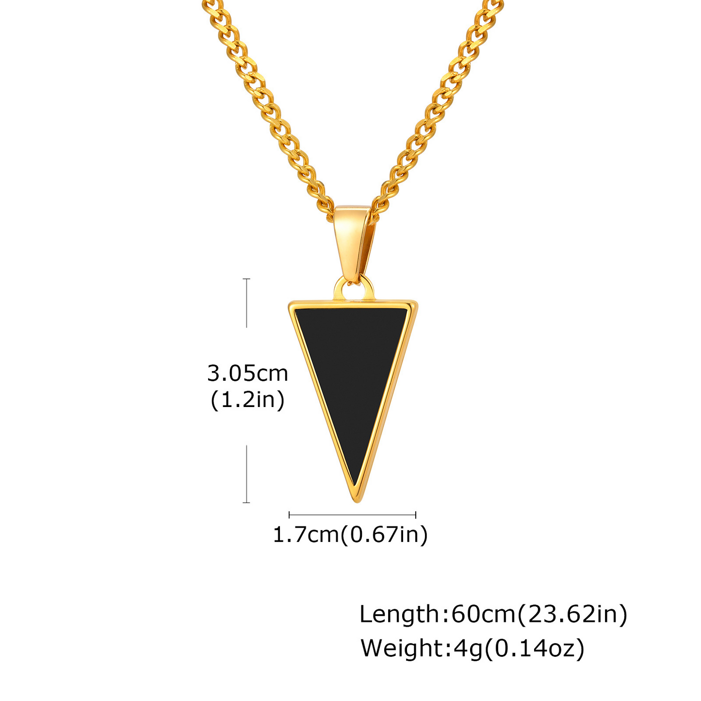 Kemstone Men’s Black Onyx Triangle Necklace – Stainless Steel Modern Pendant PN-2201
