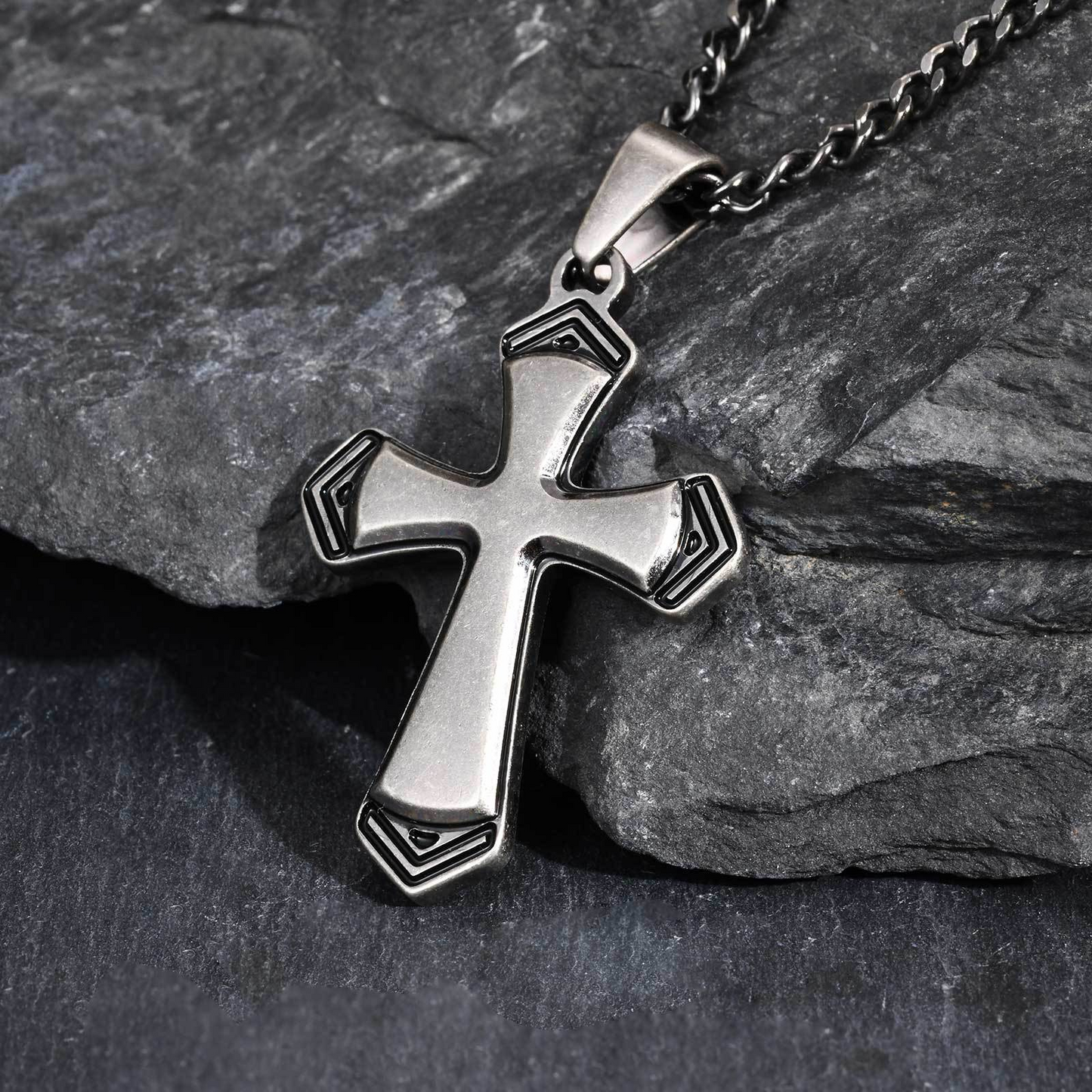 Kemstone Stainless Steel Faceted Cross Pendant Necklace for Men PN-2263