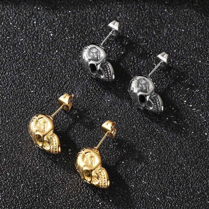 Kemstone Men’s Stainless Steel Skull Stud Earrings – Gothic Punk Style KE117706-KJX