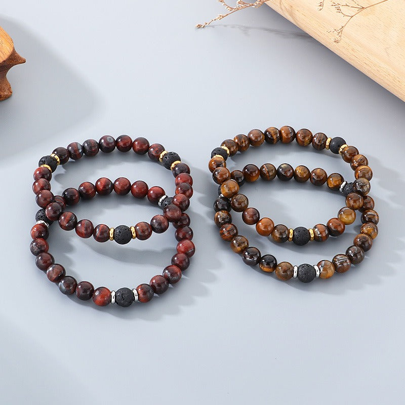 Kemstone Lava Stone Tiger Eye Bead Bracelet Elastic Natural Stone for Men Women KB210123-Z