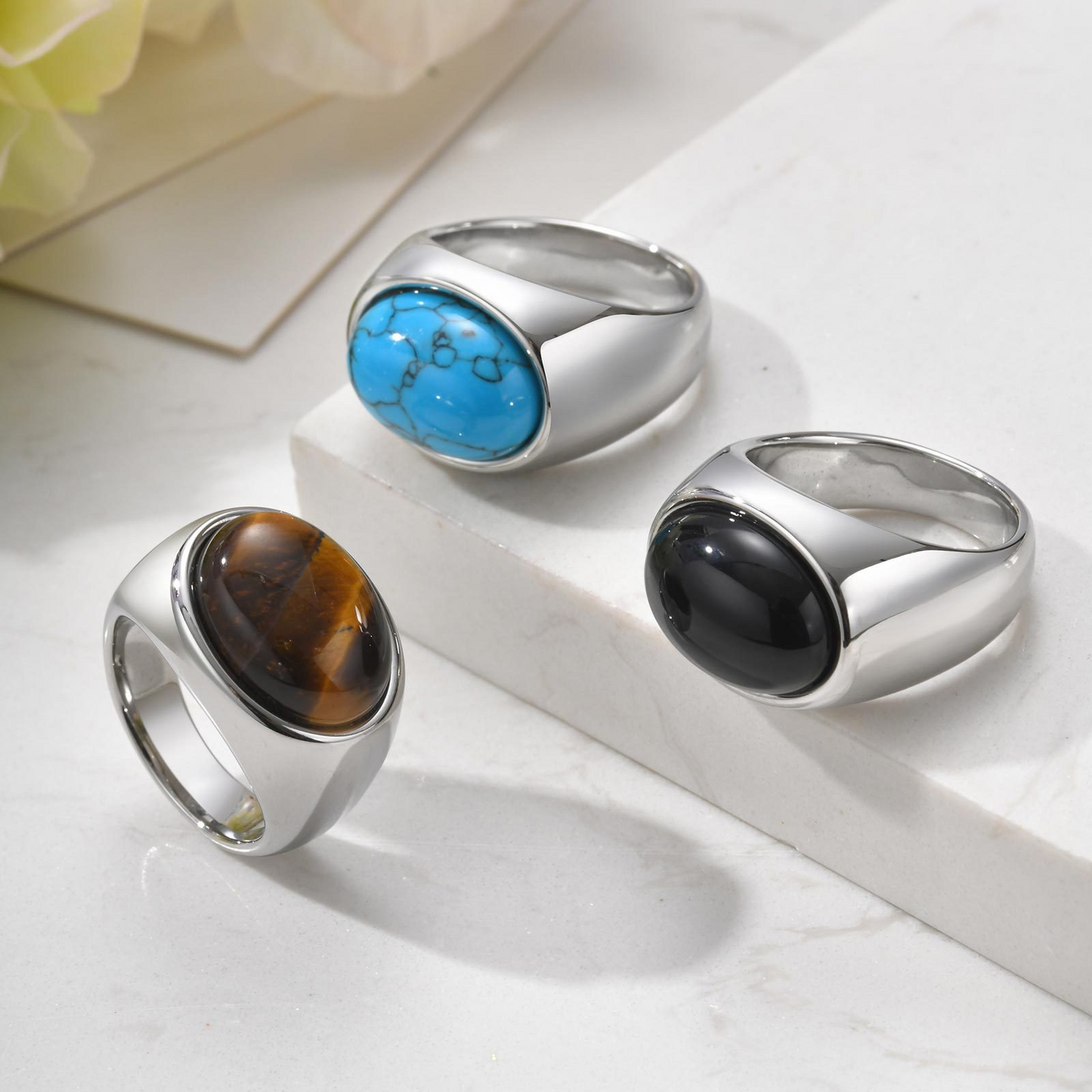 Kemstone Men’s Stainless Steel Ring – Oval Black Onyx Signet Style RC-829