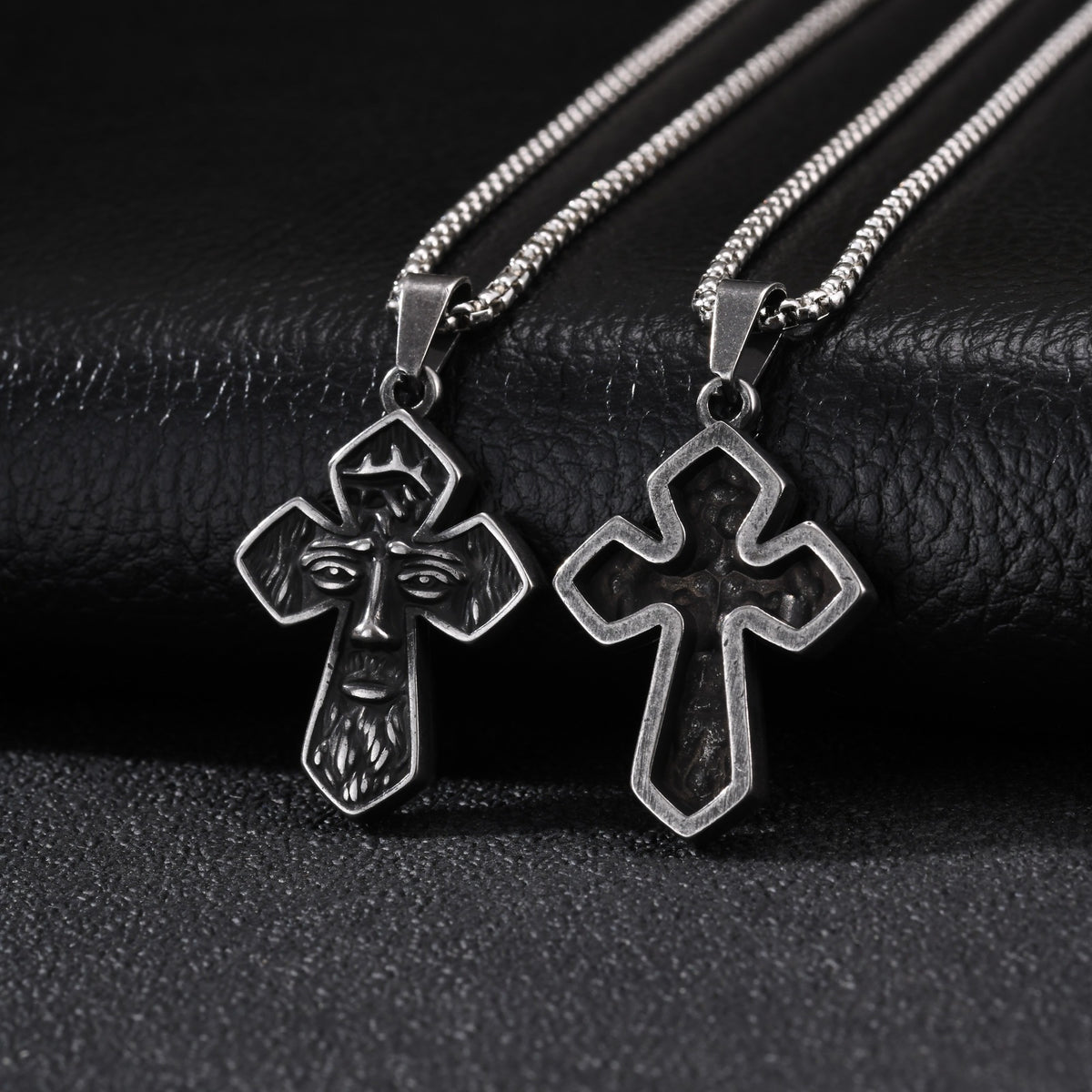 Kemstone Face Relief Cross Pendant Necklace for Men Stainless Steel Vintage PN-2429