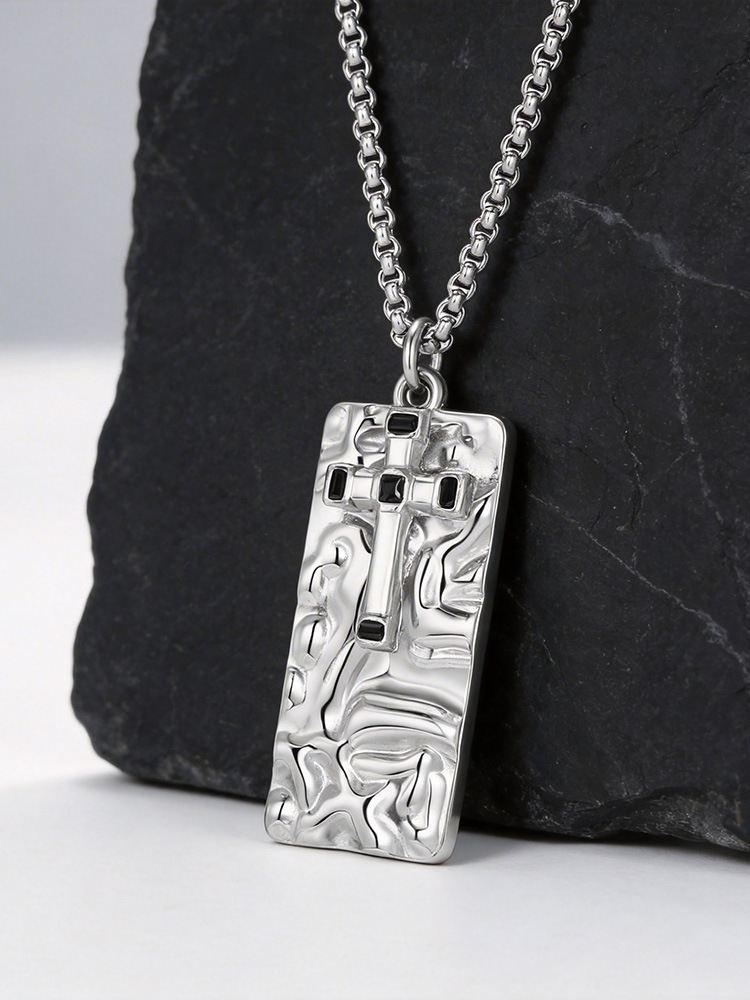 Kemstone Stainless Steel Cross Pendant Necklace for Men Women Textured Heart PN-2275