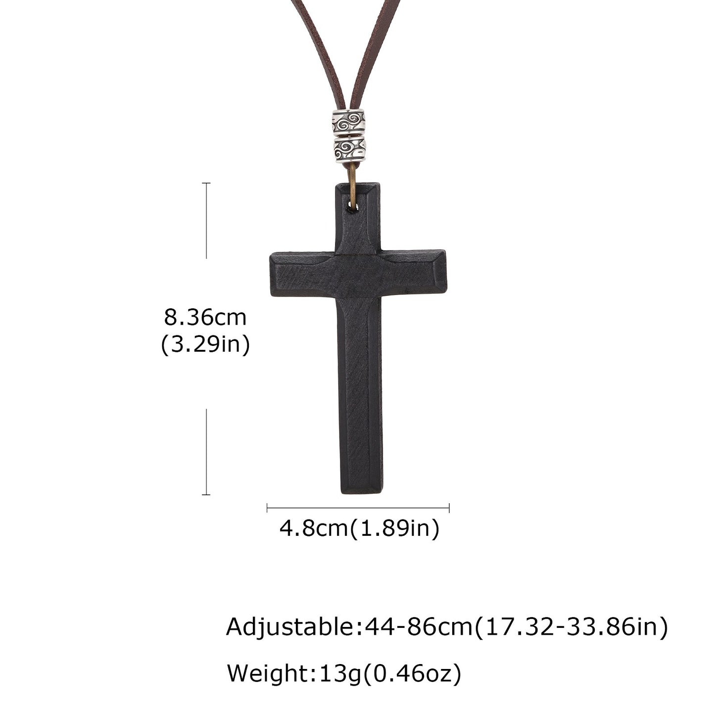 Kemston Wooden Cross Pendant Necklace for Men Adjustable Cord PN-1278