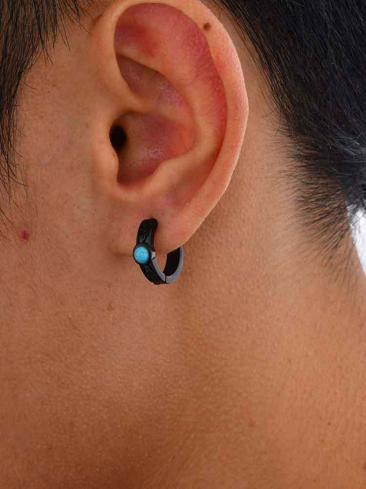 Kemstone Men’s Stainless Steel Turquoise Hoop Earrings Celtic Knot  EH-748