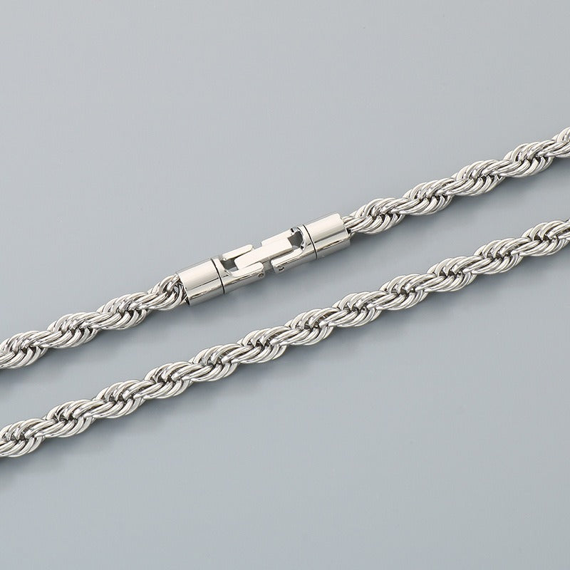 Kemstone Titanium Steel Rope Chain Bracelet & Necklace for Men – Hip Hop Twisted Link, 6 Colors KN299096-KFC