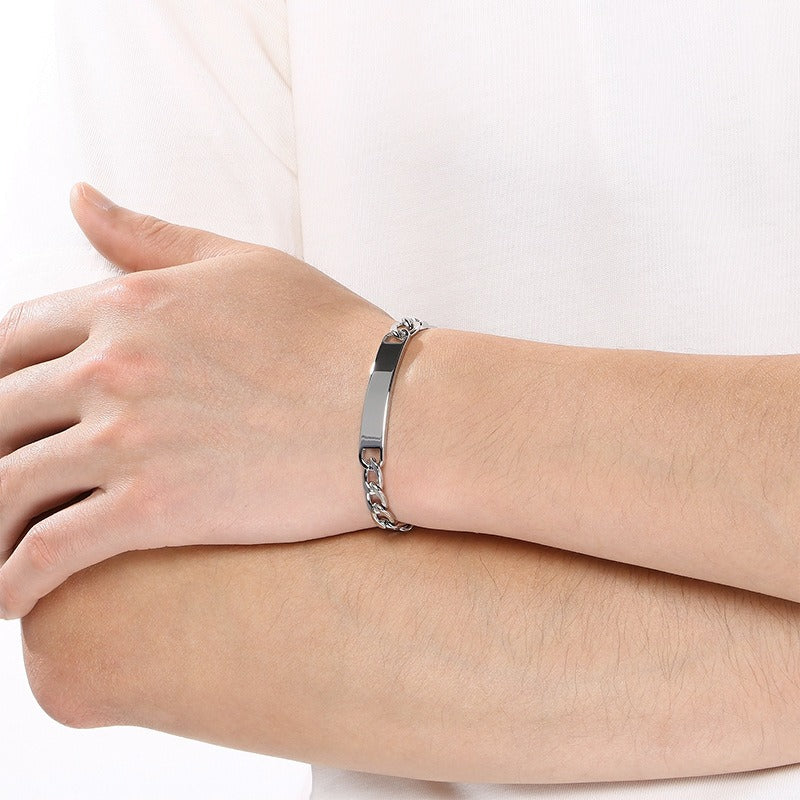 Kemstone ID Bracelet for Men Titanium Steel Cuban Chain Curved Bar KB212145-KFC