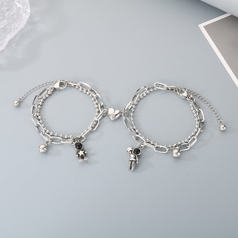 Kemstone Astronaut Magnetic Heart Couple Bracelet Titanium Steel Layered Chain for Men & Women KB208413-Z