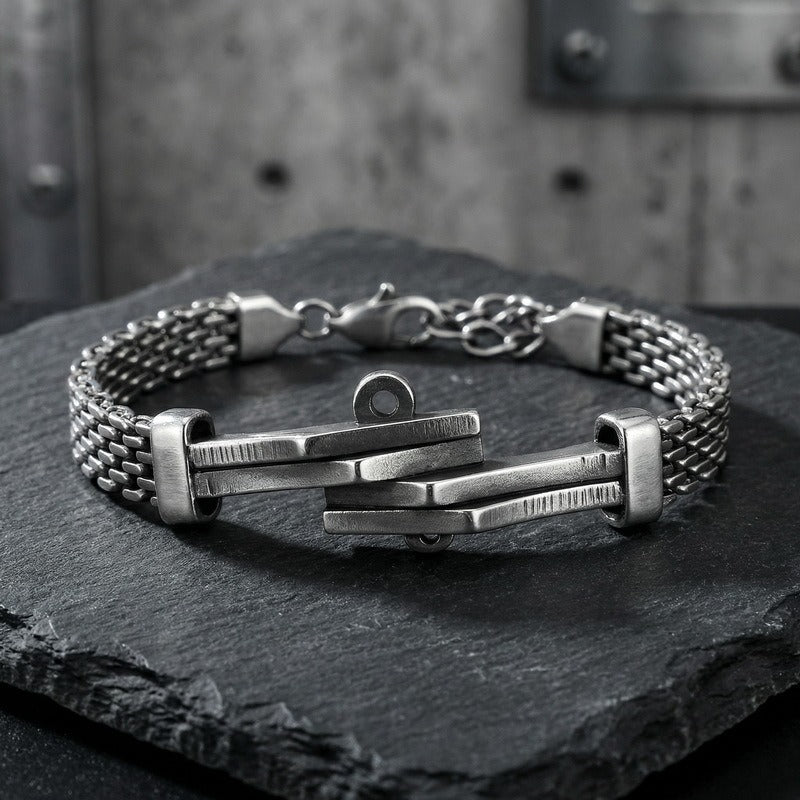 Kemstone Titanium Steel Cuban Link Bracelet for Men Curved Plate Mesh Chain KB213327-KFC