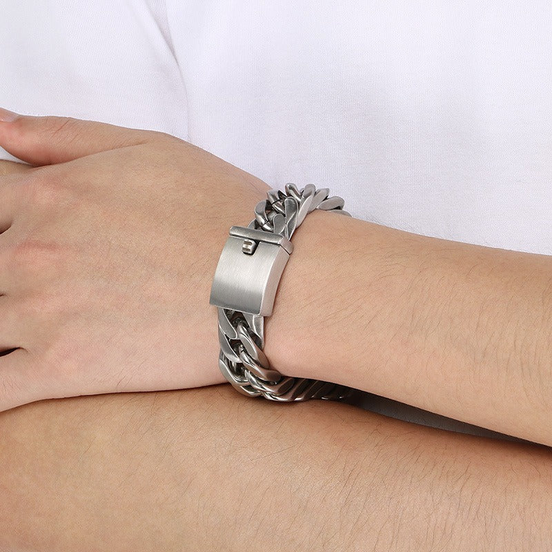 Kemstone Titanium Steel Double Weave Cuban Chain Bracelet – Four-Sided Brushed Style for Men KB39766-D