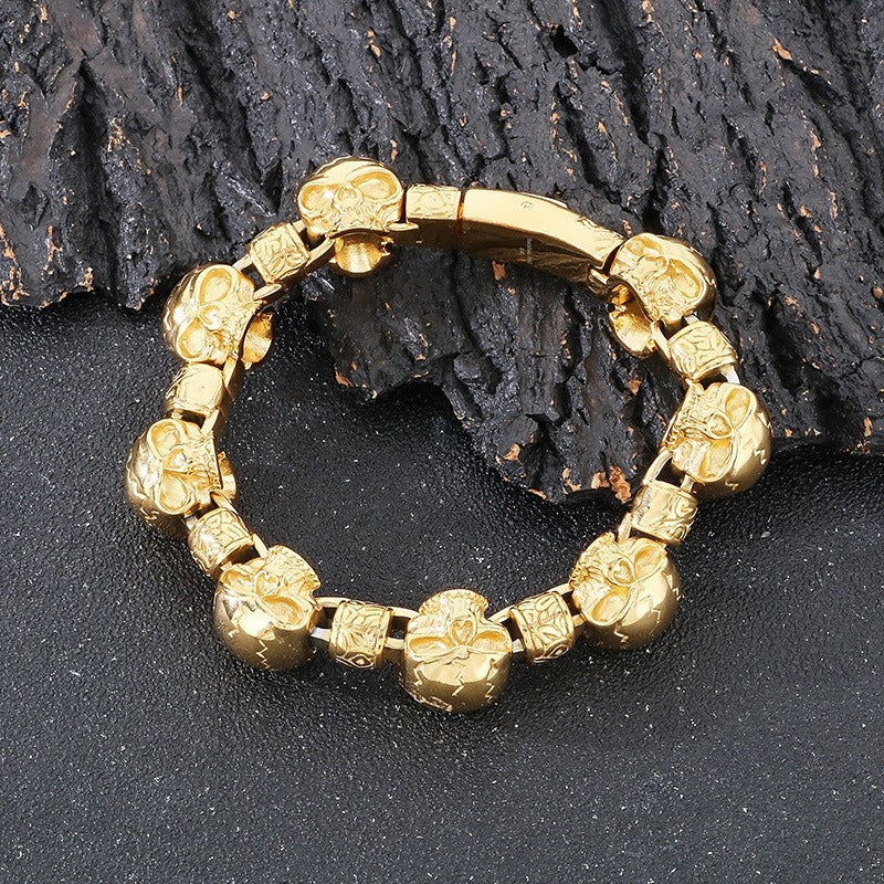 Kemstone Titanium Steel Skull Bead Bracelet for Men – Vintage Gothic Chain Design KB180528-KJX