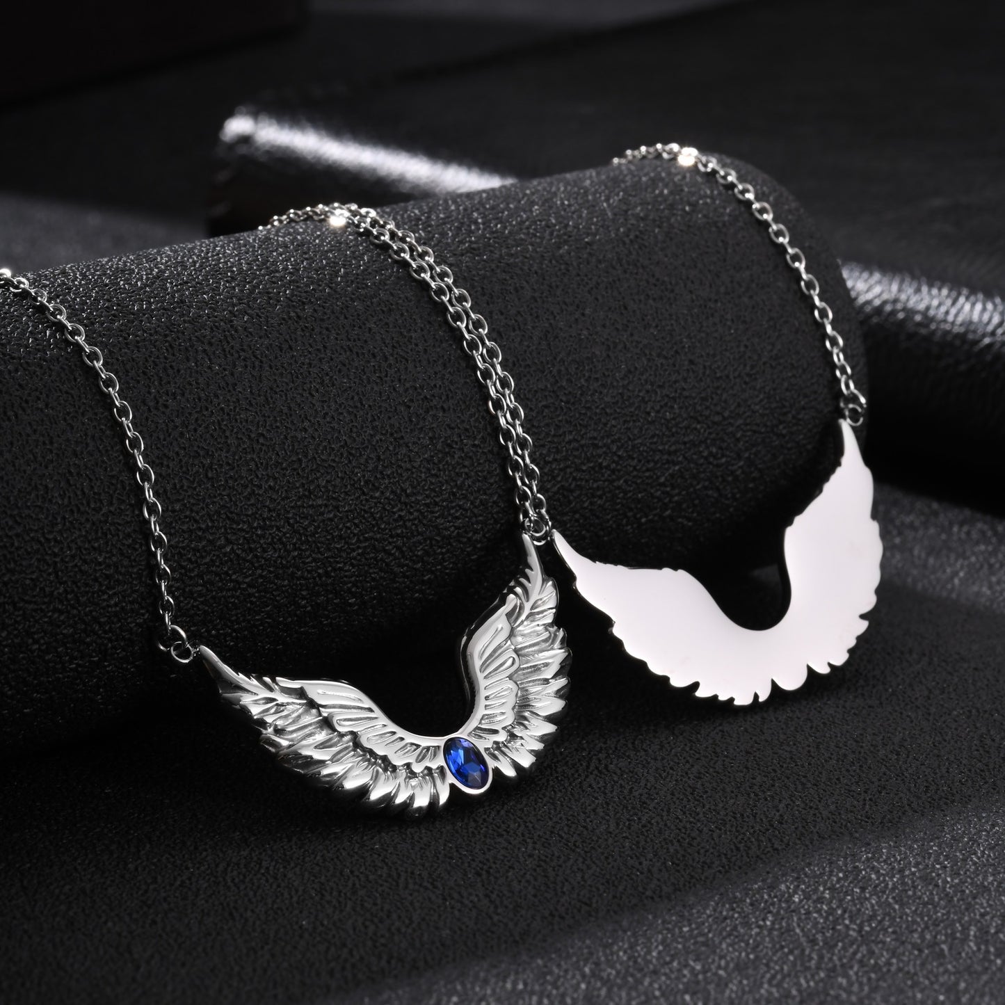 Kemston Stainless Steel Feather Wing Necklace for Men Cubic Zirconia Inlay NC-2878