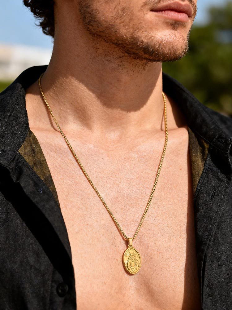 Kemstone Coin Pendant Necklace Vintage Portrait Gold Plated Medallion for Men PN-2309