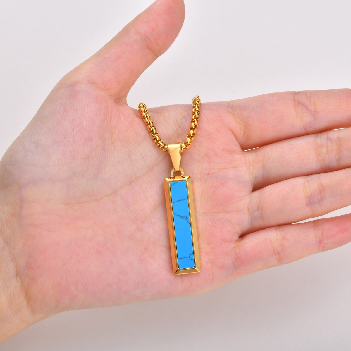 Kemstone Geometric Bar Pendant Necklace for Men Stainless Steel Tiger Eye & Turquoise Styles PN-2221
